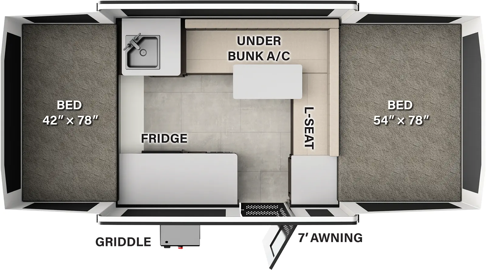 The Rockwood Tent 1640FT floorplan.